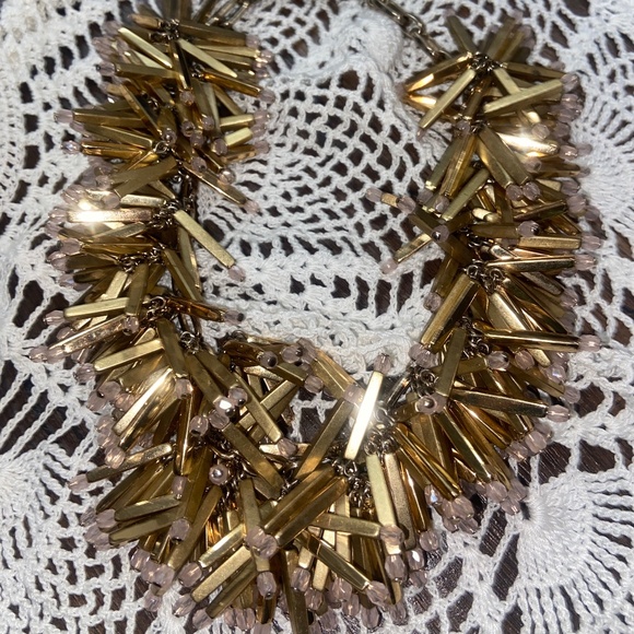 NEW J. CREW FIREBURST MATCHSTICK NECKLACE GOLD PINK BEADS STARBURST